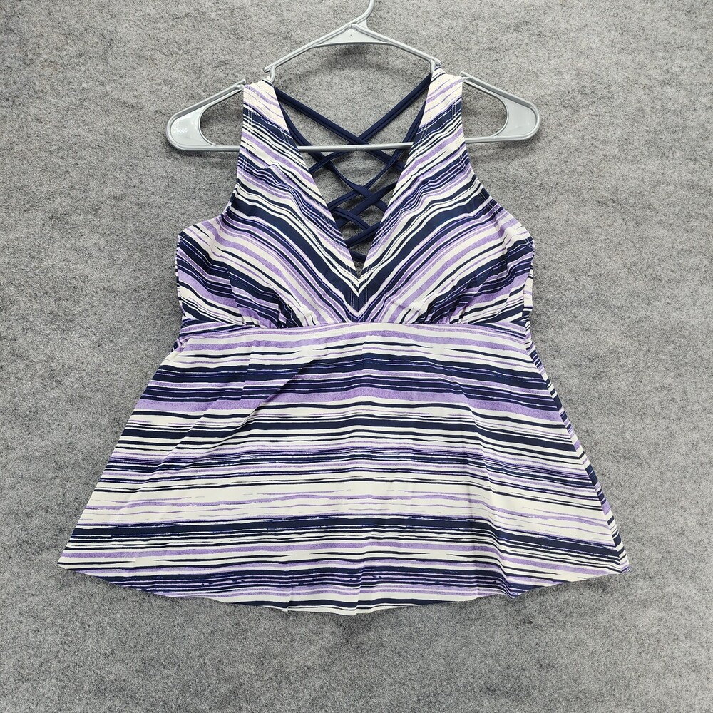 Swimsuits For All Tankini Womens 10 Purple Striped Swimwear